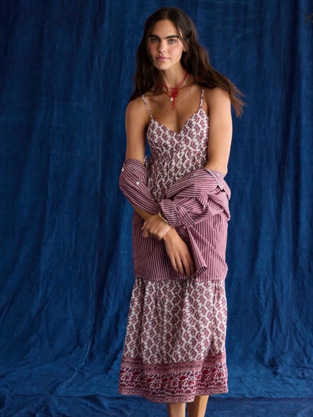 American eagle Boho Printed Midi Dress in Mauve and Cream festival sz s
